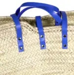 Digital Blue Basket – Handwoven Doum & Leather Summer Tote