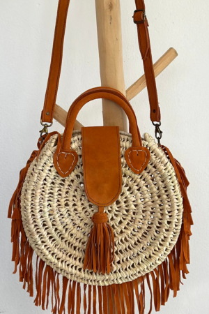 XL Round Suede Basket – Apricot | Handcrafted Moroccan Tote
