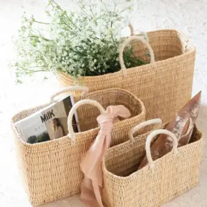 Rectangular woven rush basket - 3 sizes available
