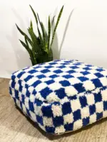 Custom Checkered Moroccan Floor Cushion – Handmade Berber Pouf | Upcycled Beni Ourain