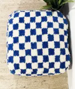 Custom Checkered Moroccan Floor Cushion – Handmade Berber Pouf | Upcycled Beni Ourain