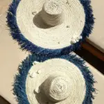 Raffia 🌿 M Decorative Blue Fringed Hat
