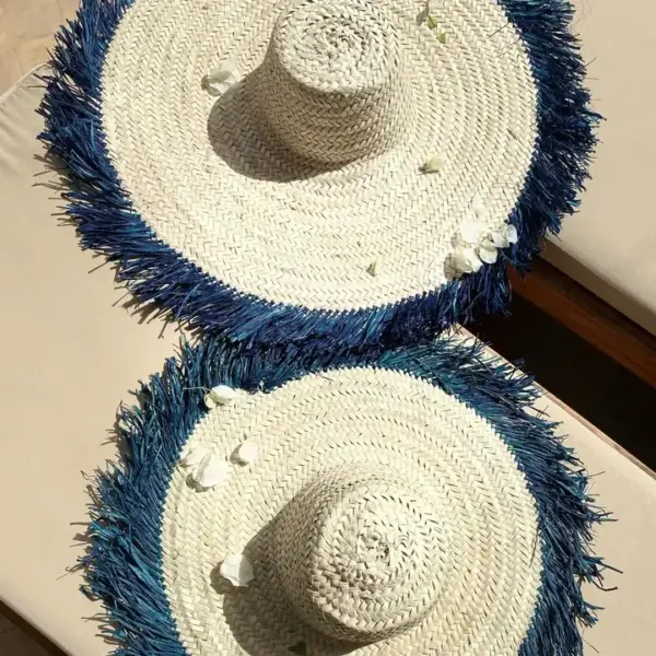 Raffia 🌿 M Decorative Blue Fringed Hat