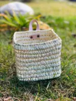 Duo of Woven Palm Fiber Baskets | Handmade Moroccan Wall Storage