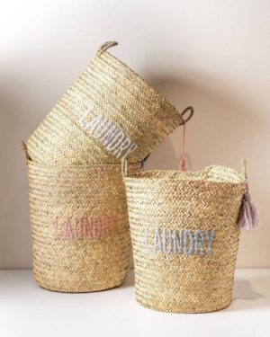 Title: Woven Palm Basket Laundry with Handles 🌸