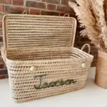 Custom Moroccan Chest – Handwoven Palm Leaf Storage Trunk in Green (60cm & 80cm)