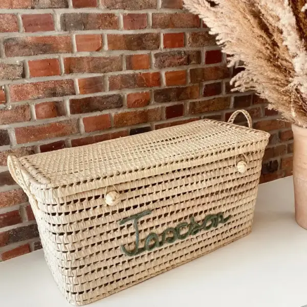 Custom Moroccan Chest – Handwoven Palm Leaf Storage Trunk in Green (60cm & 80cm)