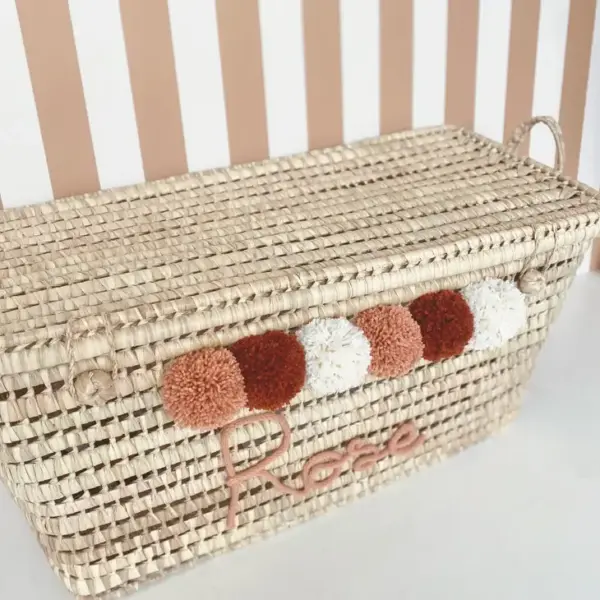 Personalized Palm Leaf Chest with Tassels – Handwoven Moroccan Storage Trunk