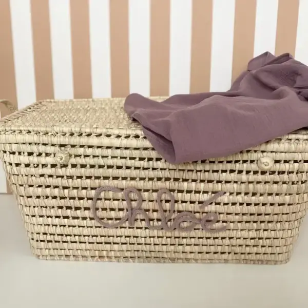 Custom Moroccan Chest – Handwoven Palm Leaf Storage Trunk with Personalized Name