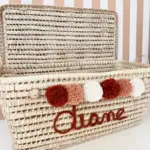 Personalized Palm Leaf Chest with Tassels – Handwoven Moroccan Storage Trunk