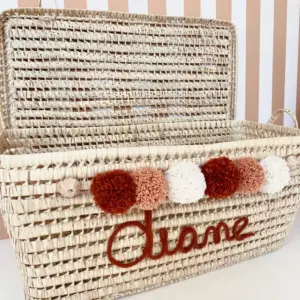 Personalized Palm Leaf Chest with Tassels – Handwoven Moroccan Storage Trunk