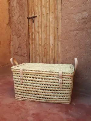 GRANDE MALLE PALMIER & CUIR - Artisanat Marocain