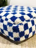 Custom Checkered Moroccan Floor Cushion – Handmade Berber Pouf | Upcycled Beni Ourain