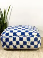 Custom Checkered Moroccan Floor Cushion – Handmade Berber Pouf | Upcycled Beni Ourain