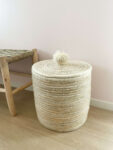Berber Basket with Pom-Poms – Handwoven Moroccan Storage Basket (40x40x42 cm)