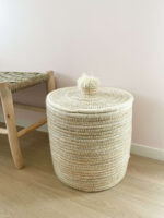 Berber Basket with Pom-Poms – Handwoven Moroccan Storage Basket