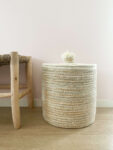 Berber Basket with Pom-Poms – Handwoven Moroccan Storage Basket (40x40x42 cm)
