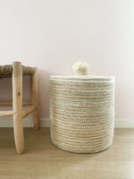 Berber Basket with Pom-Poms – Handwoven Moroccan Storage Basket
