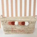 Personalized Palm Leaf Chest with Tassels – Handwoven Moroccan Storage Trunk