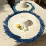 Raffia 🌿 M Decorative Blue Fringed Hat