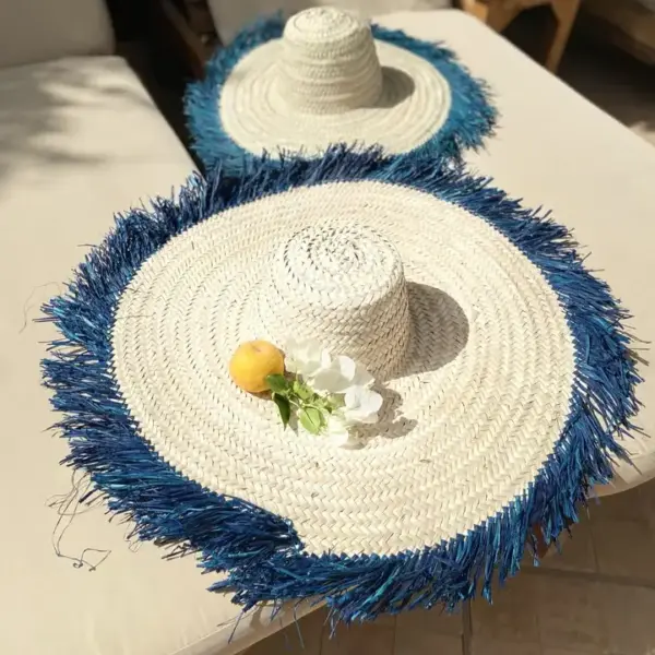 Raffia 🌿 M Decorative Blue Fringed Hat