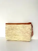 Handwoven Doum Palm & Leather Clutch – 28×20 cm | Moroccan Artisan Pouch