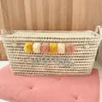 Personalized Moroccan Chest with Multicolor Tassels – Handwoven Palm Leaf Storage Trunk