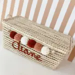 Personalized Palm Leaf Chest with Tassels – Handwoven Moroccan Storage Trunk