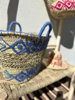 Embroidered Palm Fiber Basket – Handwoven Moroccan Tote with Wool Embroidery
