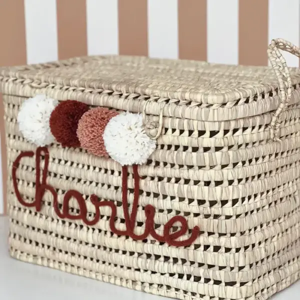 Personalized Palm Leaf Chest with Tassels – Handwoven Moroccan Storage Trunk