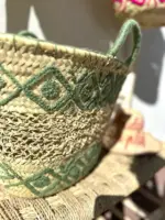 Embroidered Palm Fiber Basket – Handwoven Moroccan Tote with Wool Embroidery