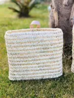 Duo of Palm Fiber & Leather Baskets | Handwoven Moroccan Wall Storage