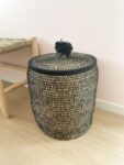 Berber Basket with Pom-Poms – Handwoven Moroccan Storage Basket (40x40x42 cm)