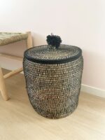 Berber Basket with Pom-Poms – Handwoven Moroccan Storage Basket