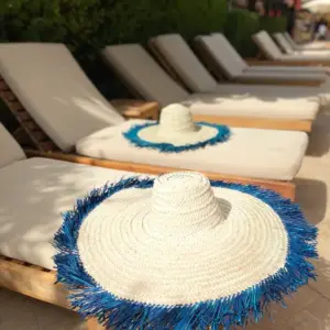Raffia 🌿 M Decorative Blue Fringed Hat