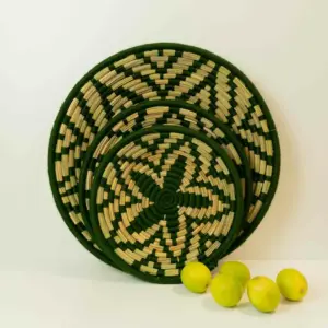 Sage Green Fruit Basket – Handwoven Wicker & Wool Decorative Bowl (3 Sizes)