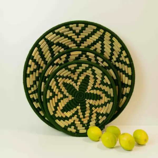 Sage Green Fruit Basket – Handwoven Wicker & Wool Decorative Bowl (3 Sizes)