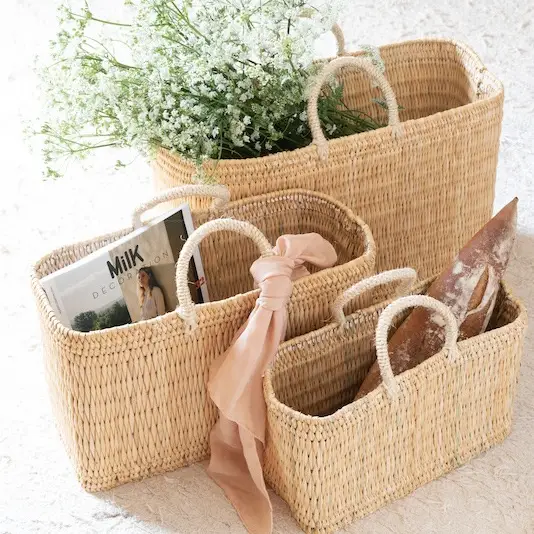 Rectangular woven rush basket - 3 sizes available