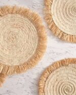 Handwoven Wicker Moroccan Placemats with Tassels – Boho Table Decor