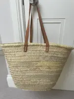 Emma French Style Basket – Handwoven Palm Leaf Tote with Leather Handles