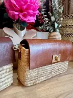Handmade Raffia & Leather Bag – Elegant Moroccan Handcrafted Purse