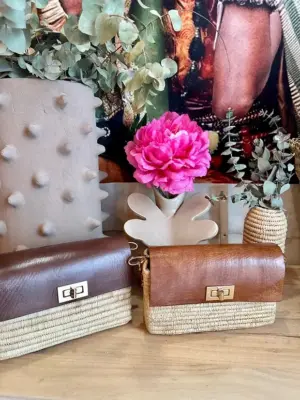 Handmade Raffia & Leather Bag – Elegant Moroccan Handcrafted Purse