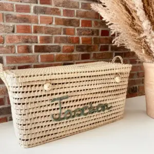 Custom Moroccan Chest – Handwoven Palm Leaf Storage Trunk in Green (60cm & 80cm)