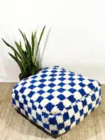 Custom Checkered Moroccan Floor Cushion – Handmade Berber Pouf | Upcycled Beni Ourain