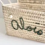 Personalized Moroccan Chest with Ecru Tassels – Handwoven Palm Leaf Storage Trunk (60cm & 80cm)