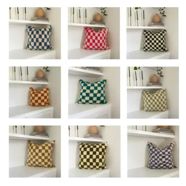 🏡✨ Checkered Beni Ourain Pillow Moroccan Plaid Pillow