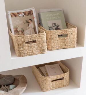 Handwoven Reed Storage Box with Handles – 3 Sizes | Moroccan Organizer
