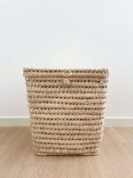 Square Wicker Laundry Basket with Lid – Handwoven Storage Hamper