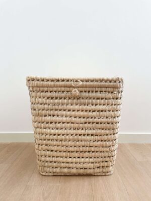 Square Wicker Laundry Basket with Lid – Handwoven Storage Hamper