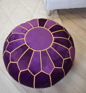 Velvet Pouffe – Blue and White | 55x35 cm Handcrafted Round Ottoman
